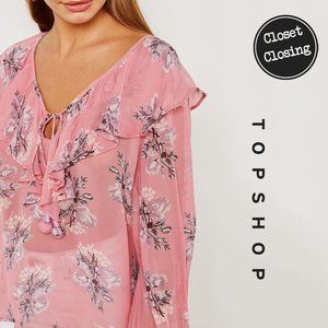 ⚡️[TOPSHOP] Pink Floral Ruffle Blouse | Size 4